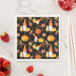 Watercolor Fall Gnomes, Pumpkins And Leaves Napkin