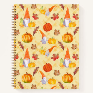Watercolor Fall Gnomes, Pumpkins And Leaves Notebook