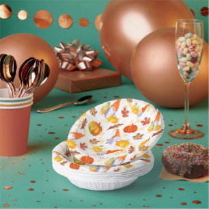 Watercolor Fall Gnomes, Pumpkins And Leaves Paper Plate