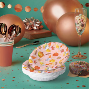Watercolor Fall Gnomes, Pumpkins And Leaves Paper Plate