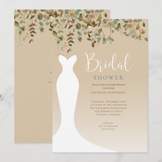 Watercolor Fall Greenery Bridal Shower Invitation (Front/Back)