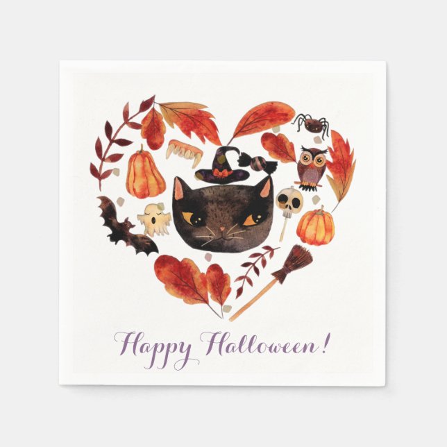 Watercolor Fall Halloween Party Cute Whimsical Napkin (Front)