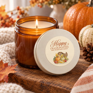 Watercolor Fall Harvest Cornucopia Thanksgiving Classic Round Sticker
