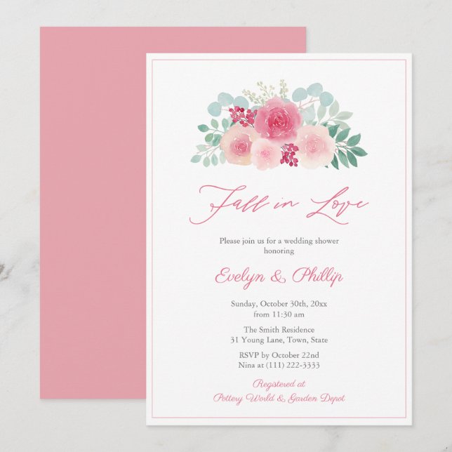 Watercolor Fall In Love Autumn Bridal Shower Party Invitation (Front/Back)
