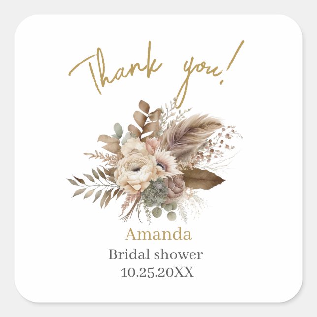 Watercolor Fall in Love Beige flower  BridaSticker Square Sticker (Front)