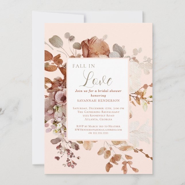 Watercolor Fall In Love Floral Bridal Shower Invitation (Front)