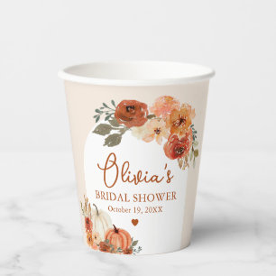 Watercolor Fall in Love Pumpkin Bridal Shower  Paper Cups
