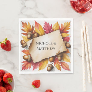 Watercolor Fall Leaves & Acorns Rustic Wedding Napkin