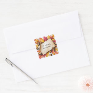 Watercolor Fall Leaves & Acorns Rustic Wedding Square Sticker
