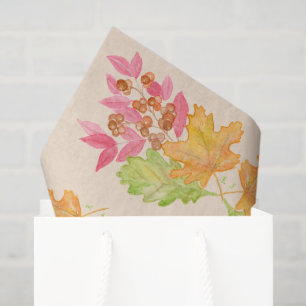 Watercolor Fall Leaves and Berries Paper