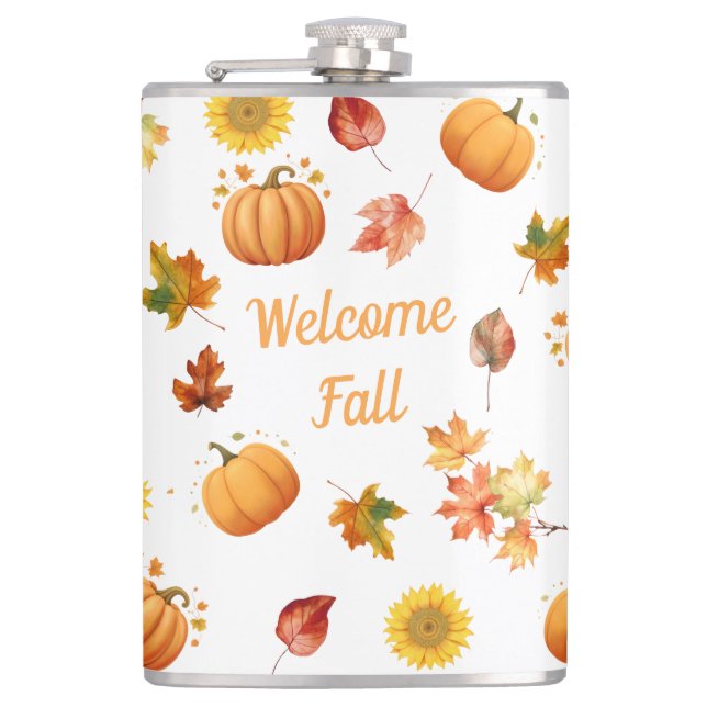 Watercolor Fall Leaves and Pumpkins Hip Flask (Front)