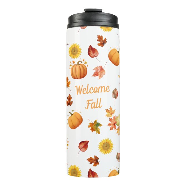 Watercolor Fall Leaves and Pumpkins Thermal Tumbler (Front)