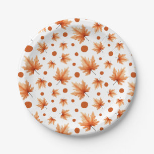 Watercolor Fall Leaves Autumn Foliage Thanksgiving Paper Plate