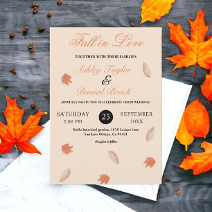 Watercolor Fall Leaves Beige Fall Floral Wedding Invitation