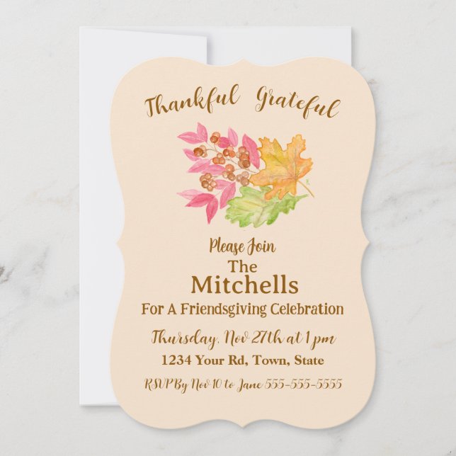 Watercolor Fall Leaves Berries Friendsgiving  Invitation (Front)