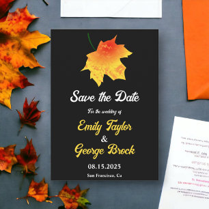 Watercolor Fall Leaves Boho Black Floral Wedding Save The Date