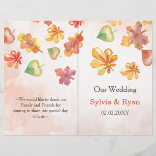 Watercolor Fall Leaves bookfold Wedding program
