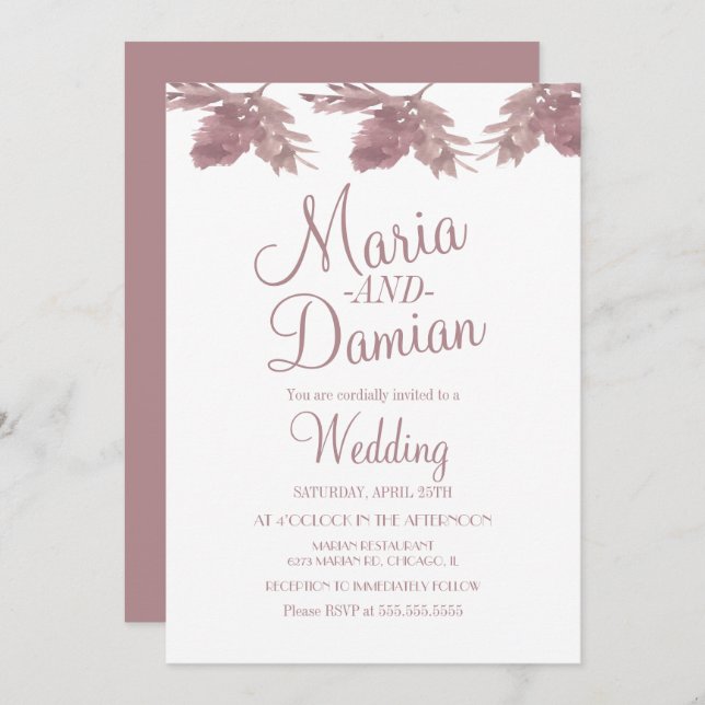 Watercolor Fall Leaves Illustration Blush Wedding Invitation (Front/Back)