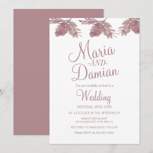 Watercolor Fall Leaves Illustration Blush Wedding Invitation