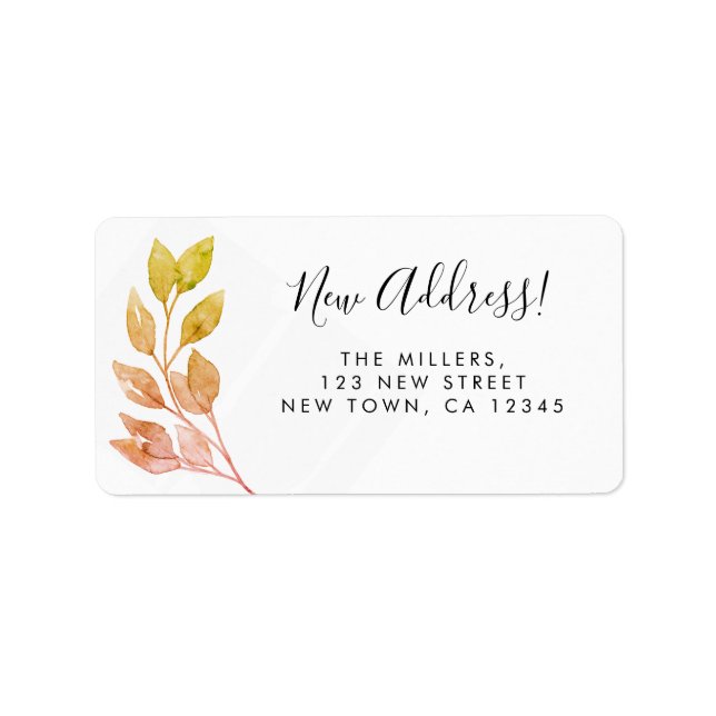 Watercolor Fall Leaves New Address Return Address  Label (Front)