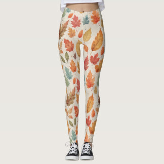 Watercolor Fall Leaves Pattern Leggings