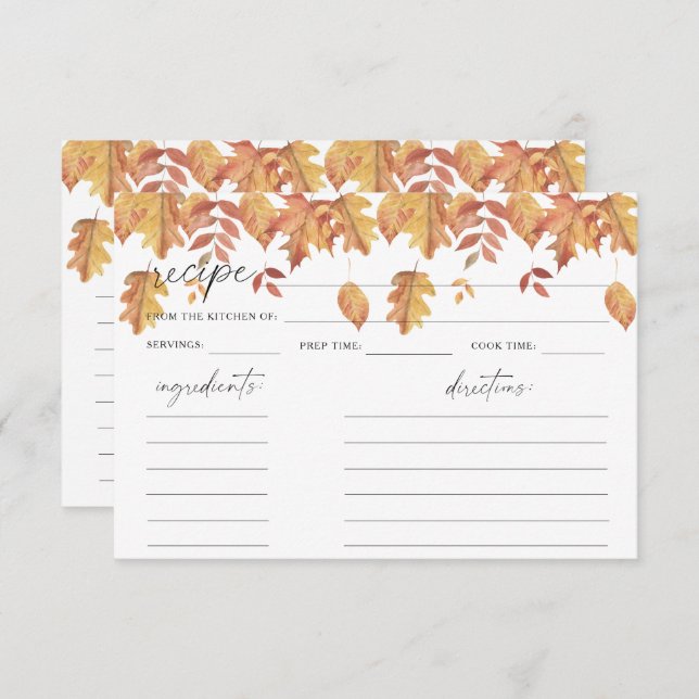 Watercolor fall leaves - recipe card (Front/Back)