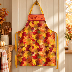 Watercolor Fall Leaves - Vintage Autumn Pattern Apron