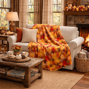 Watercolor Fall Leaves - Vintage Autumn Pattern  Fleece Blanket