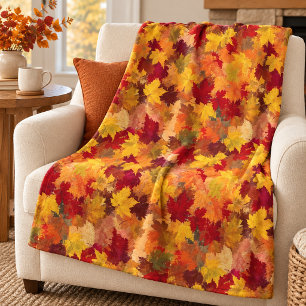 Watercolor Fall Leaves - Vintage Autumn Pattern  Fleece Blanket