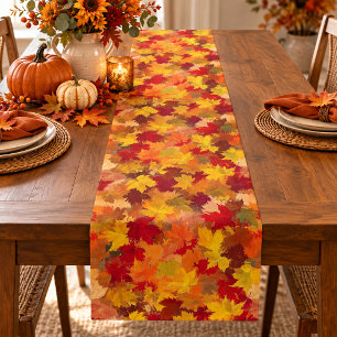 Watercolor Fall Leaves - Vintage Autumn Pattern Short Table Runner