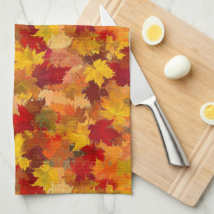 Watercolor Fall Leaves - Vintage Autumn Pattern Tea Towel