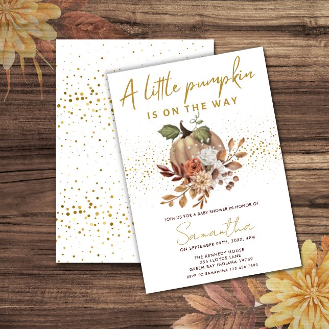 Watercolor Fall Little Pumpkin Themed Baby Shower Invitation (baby shower little pumpkin theme -gender neutral fall baby shower invitation)