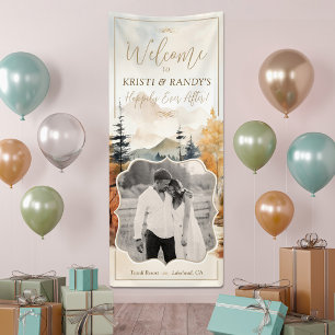 Watercolor Fall Mountain Landscape Wedding Welcome Banner