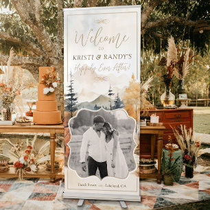 Watercolor Fall Mountain Landscape Wedding Welcome Retractable Banner