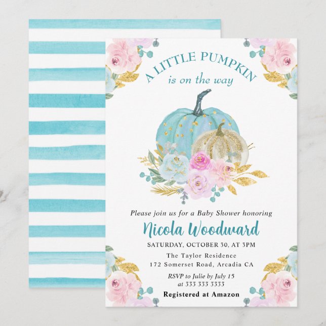 Watercolor Fall Pastel Colour Pumpkins Baby Shower Invitation (Front/Back)