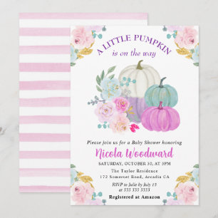 Watercolor Fall Pastel Colour Pumpkins Baby Shower Invitation
