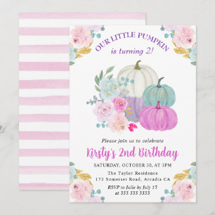 Watercolor Fall Pastel Colour Pumpkins Birthday Invitation