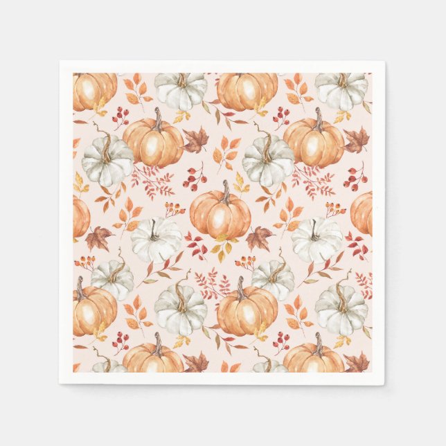 Watercolor Fall Pmpkins Rustic Farmhouse Napkin (Front)