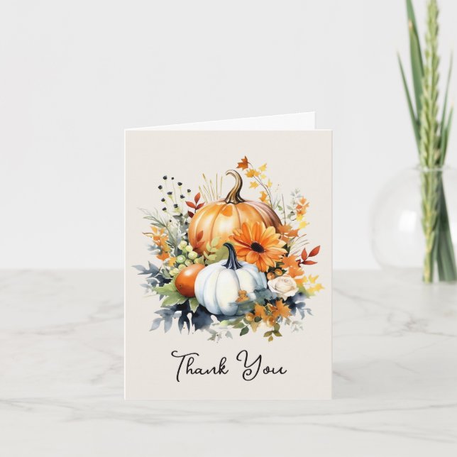 Watercolor Fall Pumpkin Autumn Thank You Card (Front)