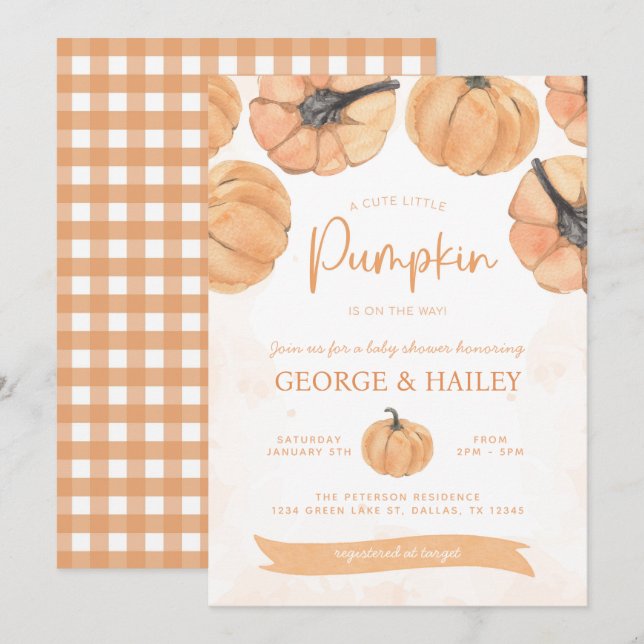 Watercolor Fall Pumpkin Baby Shower Invitation (Front/Back)