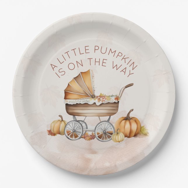 Watercolor Fall Pumpkin Baby Shower  Paper Plate (Front)