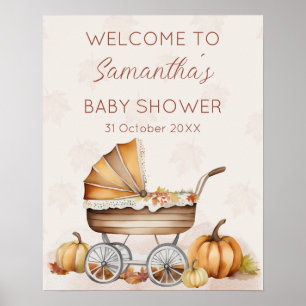 Watercolor Fall Pumpkin Baby Shower Welcome Poster