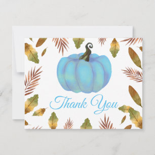 Watercolor Fall Pumpkin Blue Thank You card