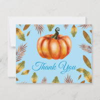 Watercolor Fall Pumpkin Blue Thank You card