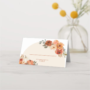 Watercolor Fall Pumpkin Burnt Orange Autumn Floral Place Card