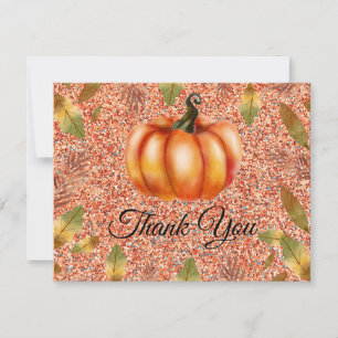 Watercolor Fall Pumpkin Orange Glitter Thank You Card