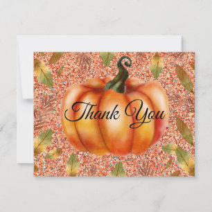 Watercolor Fall Pumpkin Orange Glitter Thank You Card