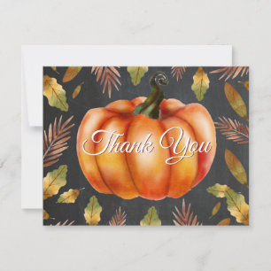 Watercolor Fall Pumpkin Orange Thank You card
