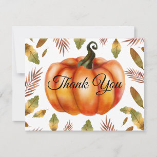 Watercolor Fall Pumpkin Orange Thank You card