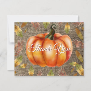 Watercolor Fall Pumpkin Orange Thank You card